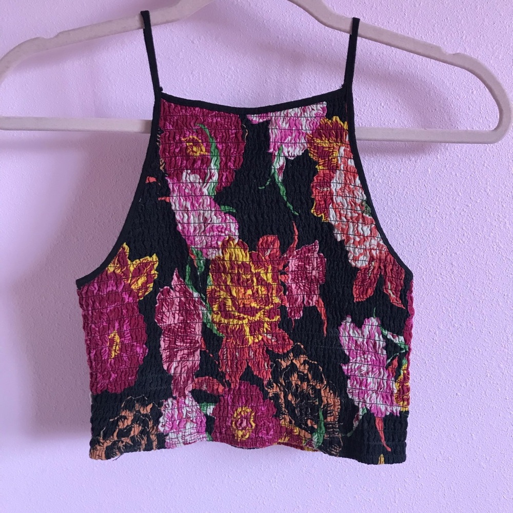 smocked floral crop top